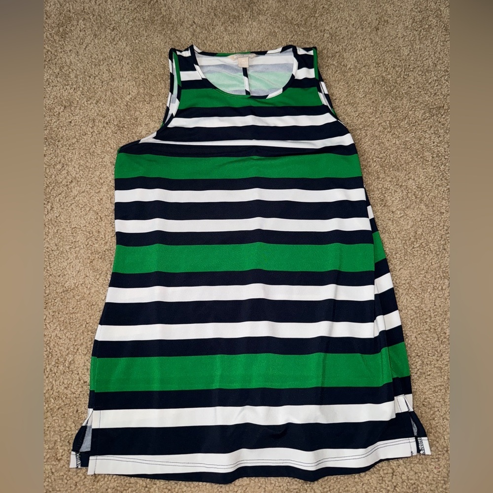 Banana Republic Green Navy White Striped Tank Top